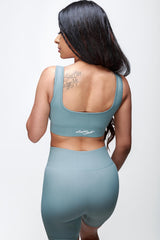 Ribbed Plunge Neck Sports Bra in Teal